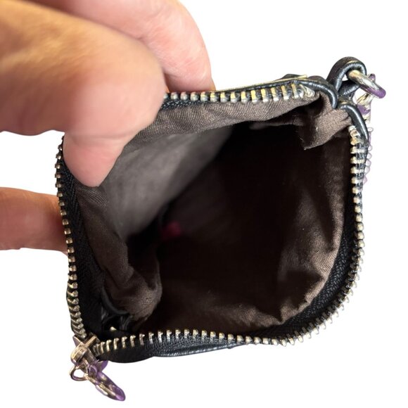 Black Faux Leather Studded Mini Wristlet Purse Chain Strap Zipper Closure - Picture 5 of 5